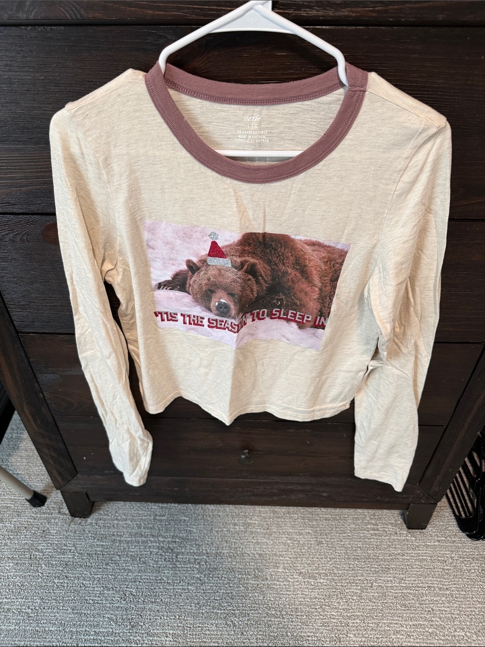 Cozy Bear Graphic Long-Sleeve Tee - Mauve Trim